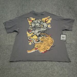Super Massive Graphic T-Shirt Mens Small Grey NEW Dragon Tiger Mock Neck Tee